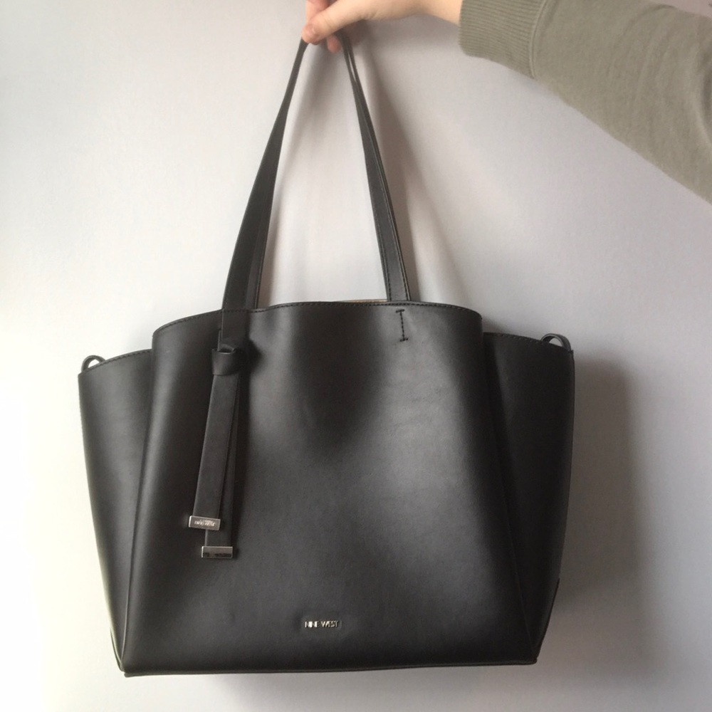 Nine West Black Leather Shoulder Tote Bag